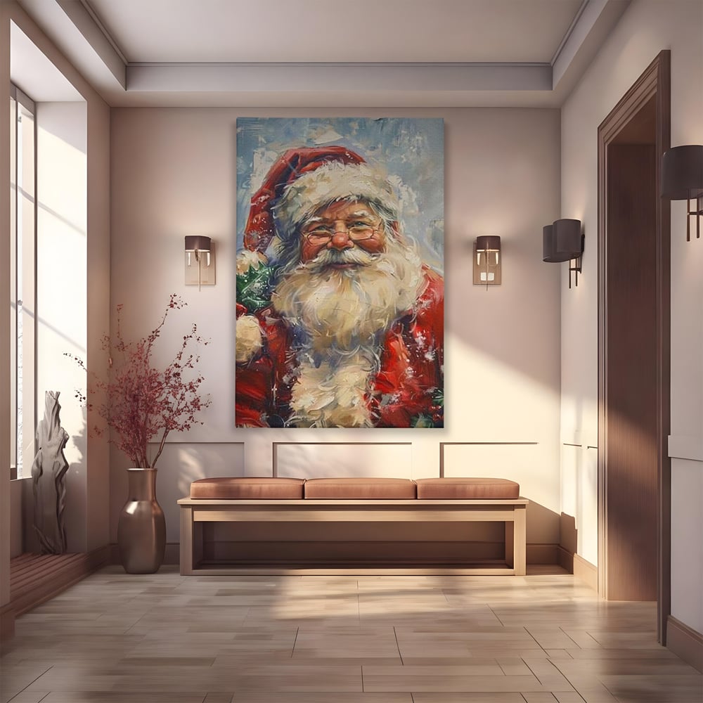 Tablou Canvas Premium, LuxCanva® D1113, Mosul Cel Bun, Zambet, Cadouri, Magie, Ajun, Noapte, Craciun, Brad, Traditie, Sarbatori, Desaga, Costum, Rosu, Barba, Alb, Emotie, Living, Dormitor