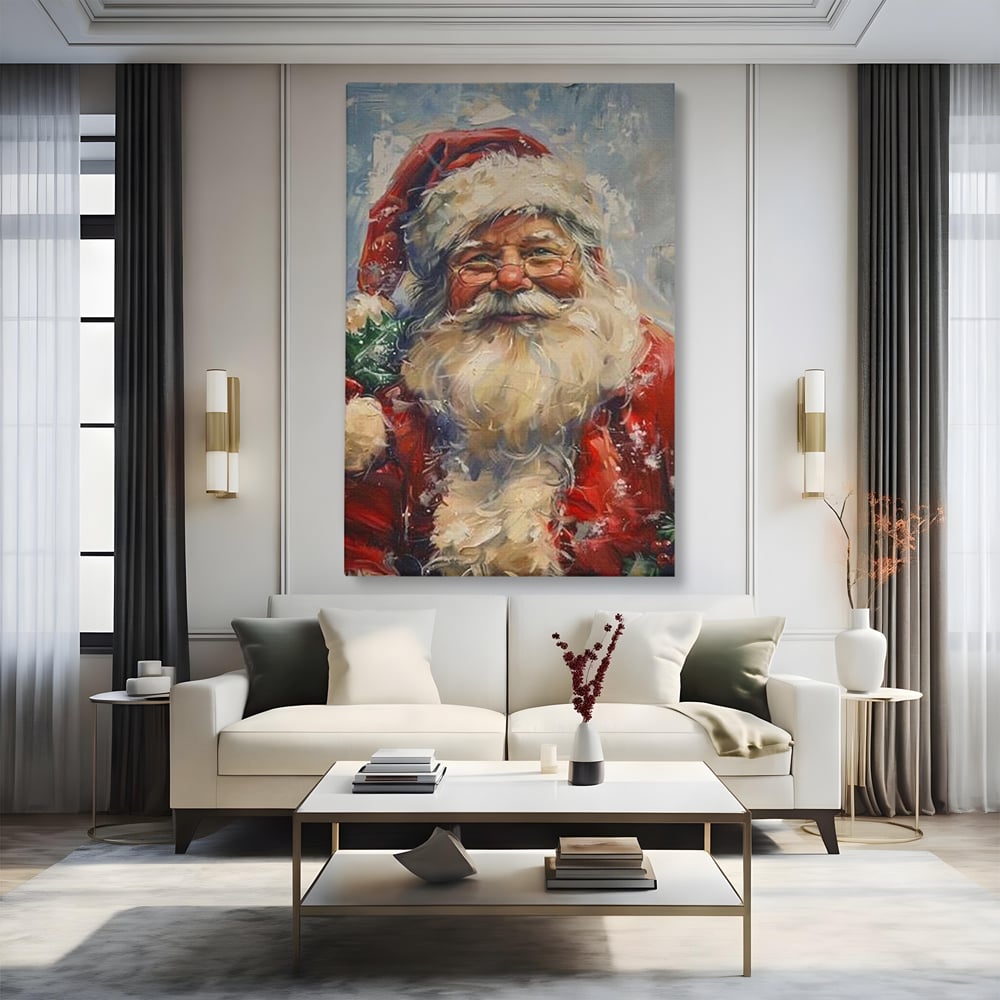 Tablou Canvas Premium, LuxCanva® D1113, Mosul Cel Bun, Zambet, Cadouri, Magie, Ajun, Noapte, Craciun, Brad, Traditie, Sarbatori, Desaga, Costum, Rosu, Barba, Alb, Emotie, Living, Dormitor