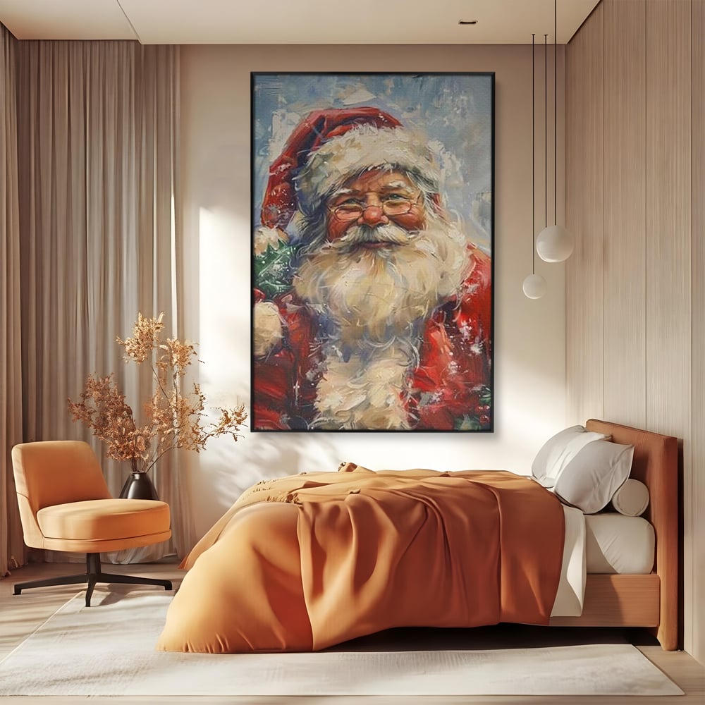 Tablou Canvas Premium, LuxCanva® D1113, Mosul Cel Bun, Zambet, Cadouri, Magie, Ajun, Noapte, Craciun, Brad, Traditie, Sarbatori, Desaga, Costum, Rosu, Barba, Alb, Emotie, Living, Dormitor