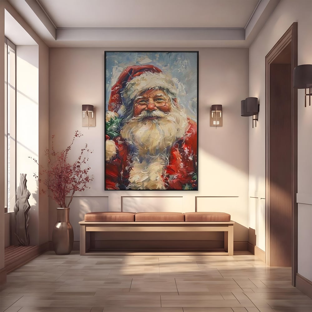 Tablou Canvas Premium, LuxCanva® D1113, Mosul Cel Bun, Zambet, Cadouri, Magie, Ajun, Noapte, Craciun, Brad, Traditie, Sarbatori, Desaga, Costum, Rosu, Barba, Alb, Emotie, Living, Dormitor