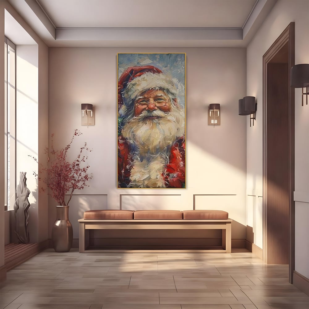 Tablou Canvas Premium, LuxCanva® D1113, Mosul Cel Bun, Zambet, Cadouri, Magie, Ajun, Noapte, Craciun, Brad, Traditie, Sarbatori, Desaga, Costum, Rosu, Barba, Alb, Emotie, Living, Dormitor