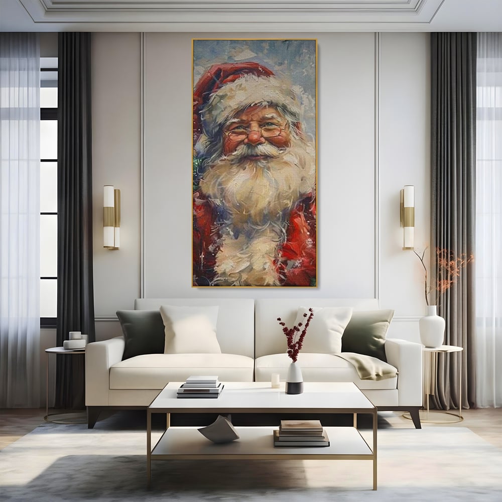 Tablou Canvas Premium, LuxCanva® D1113, Mosul Cel Bun, Zambet, Cadouri, Magie, Ajun, Noapte, Craciun, Brad, Traditie, Sarbatori, Desaga, Costum, Rosu, Barba, Alb, Emotie, Living, Dormitor