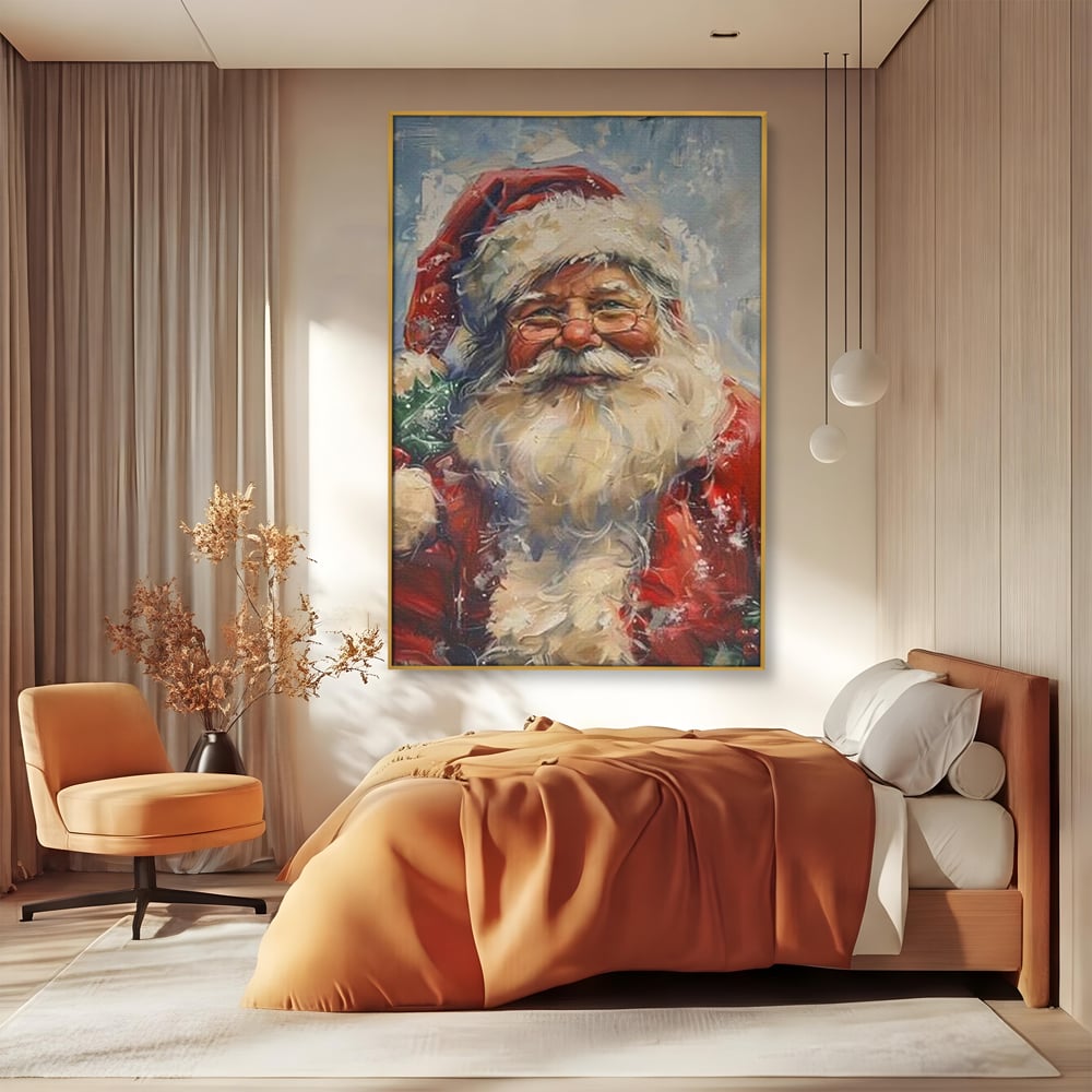 Tablou Canvas Premium, LuxCanva® D1113, Mosul Cel Bun, Zambet, Cadouri, Magie, Ajun, Noapte, Craciun, Brad, Traditie, Sarbatori, Desaga, Costum, Rosu, Barba, Alb, Emotie, Living, Dormitor