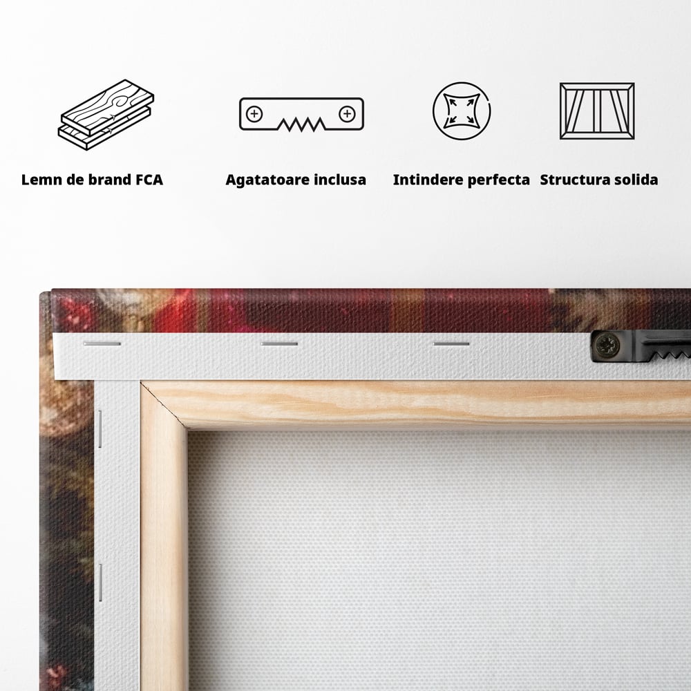 Leinwandbilder Premium, LuxCanva® D1115, Unter dem geschmückten Weihnachtsbaum, Schachteln, Schleifen, Spielzeug, Nacht, Heiligabend, Erwartung, Glitzern, Bänder, Golden, Kamin, Feuer, Verpackung, Bunt, Emotional, Wohnen, Schlafzimmer
