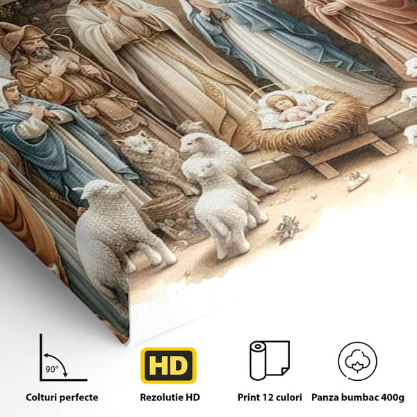 Leinwand Wandkunst Canvas Premium, LuxCanva® D1116, Frieden der Heiligen Insel, Szene, biblisch, Jesus, Engel, Hirten, Schafe, Schafe, Stern, Licht, Erlösung, Herrlichkeit, Spiritualität, Weihnachten, Glaube, Wohnen, Schlafzimmer