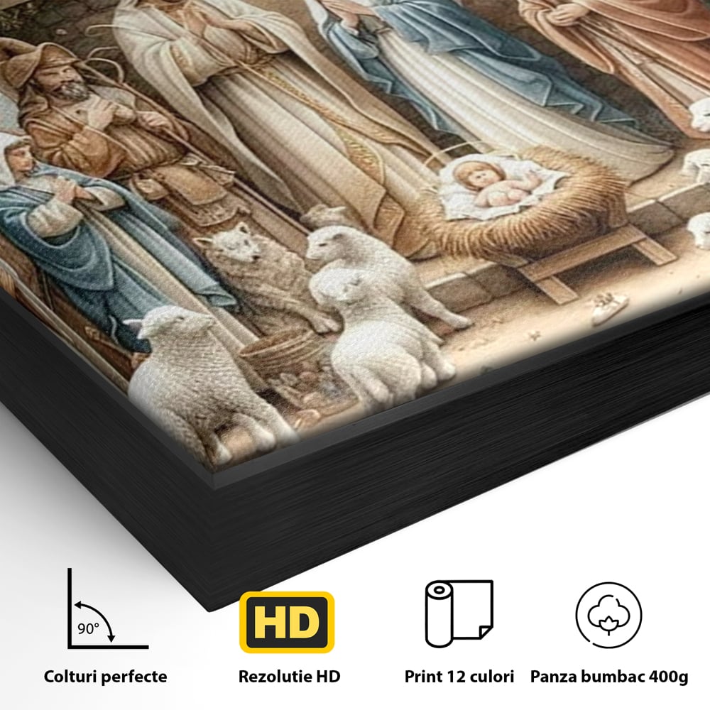 Leinwand Wandkunst Canvas Premium, LuxCanva® D1116, Frieden der Heiligen Insel, Szene, biblisch, Jesus, Engel, Hirten, Schafe, Schafe, Stern, Licht, Erlösung, Herrlichkeit, Spiritualität, Weihnachten, Glaube, Wohnen, Schlafzimmer