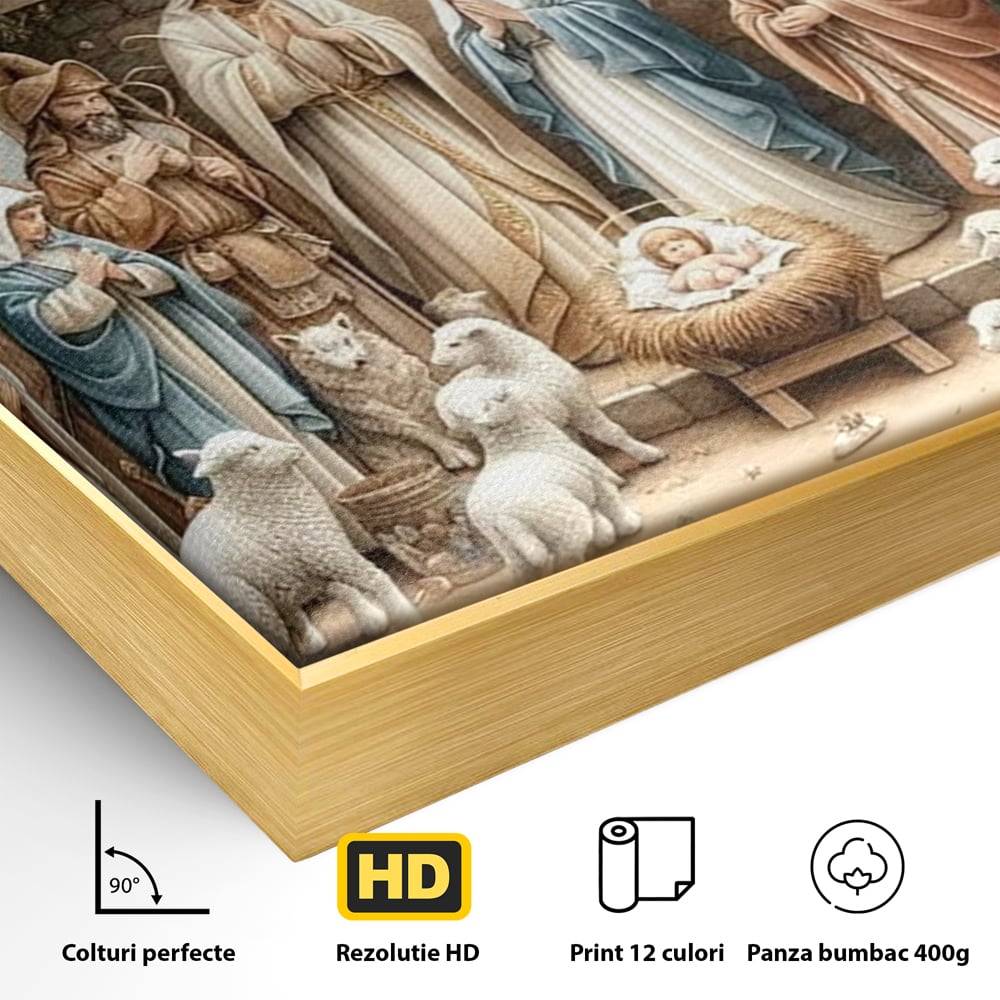 Leinwand Wandkunst Canvas Premium, LuxCanva® D1116, Frieden der Heiligen Insel, Szene, biblisch, Jesus, Engel, Hirten, Schafe, Schafe, Stern, Licht, Erlösung, Herrlichkeit, Spiritualität, Weihnachten, Glaube, Wohnen, Schlafzimmer