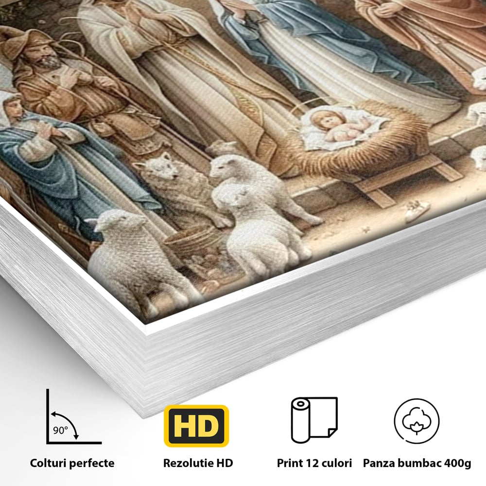 Leinwand Wandkunst Canvas Premium, LuxCanva® D1116, Frieden der Heiligen Insel, Szene, biblisch, Jesus, Engel, Hirten, Schafe, Schafe, Stern, Licht, Erlösung, Herrlichkeit, Spiritualität, Weihnachten, Glaube, Wohnen, Schlafzimmer