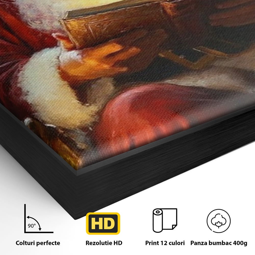 Tablou Canvas Premium, LuxCanva® D1118, Mosul si Cartea Fermecata, Carte, Povesti, Basme, Lumanare, Brad, Fotoliu, Citit, Ochelari, Mos Craciun, Felinar, Noapte, Ajun, Living, Dormitor