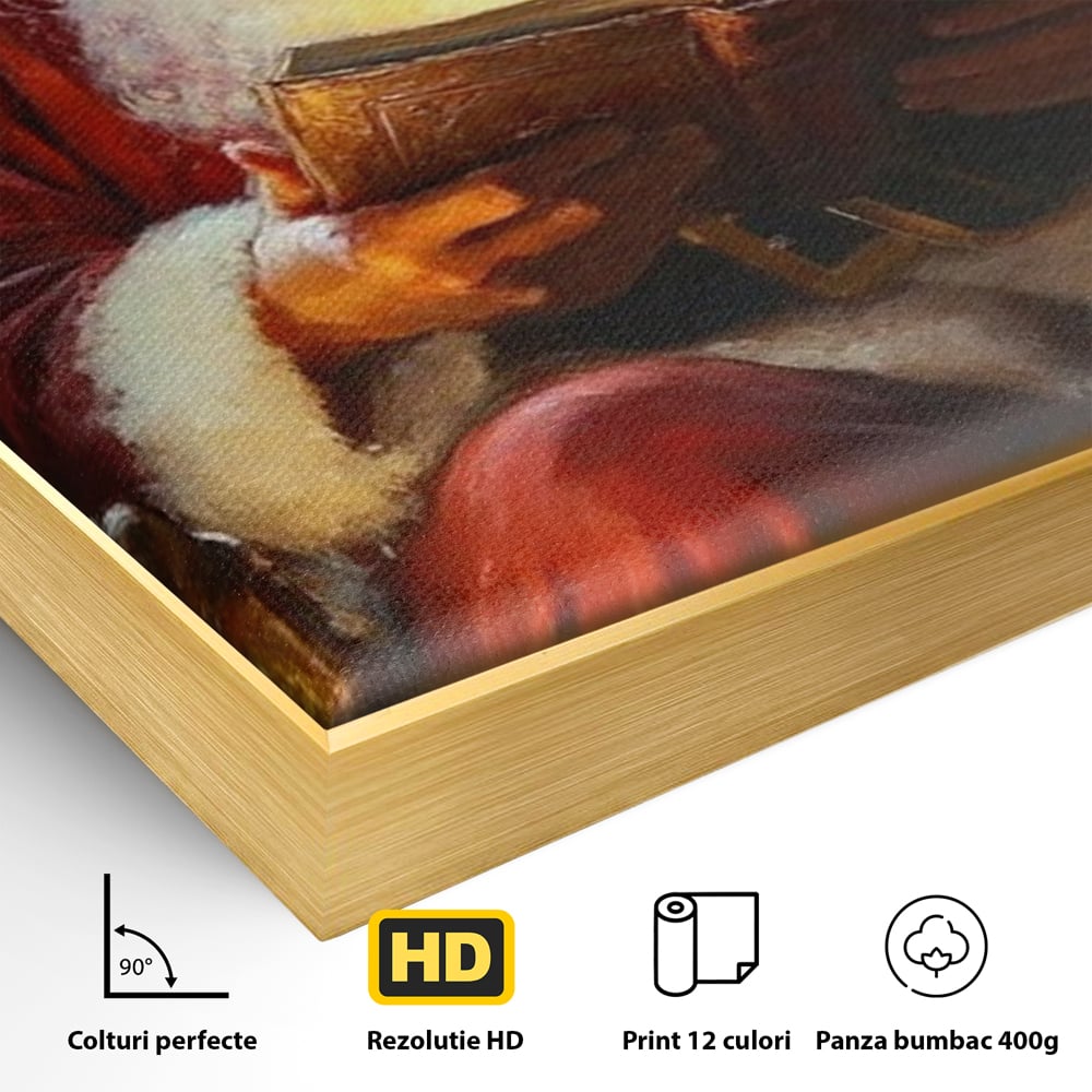 Tablou Canvas Premium, LuxCanva® D1118, Mosul si Cartea Fermecata, Carte, Povesti, Basme, Lumanare, Brad, Fotoliu, Citit, Ochelari, Mos Craciun, Felinar, Noapte, Ajun, Living, Dormitor