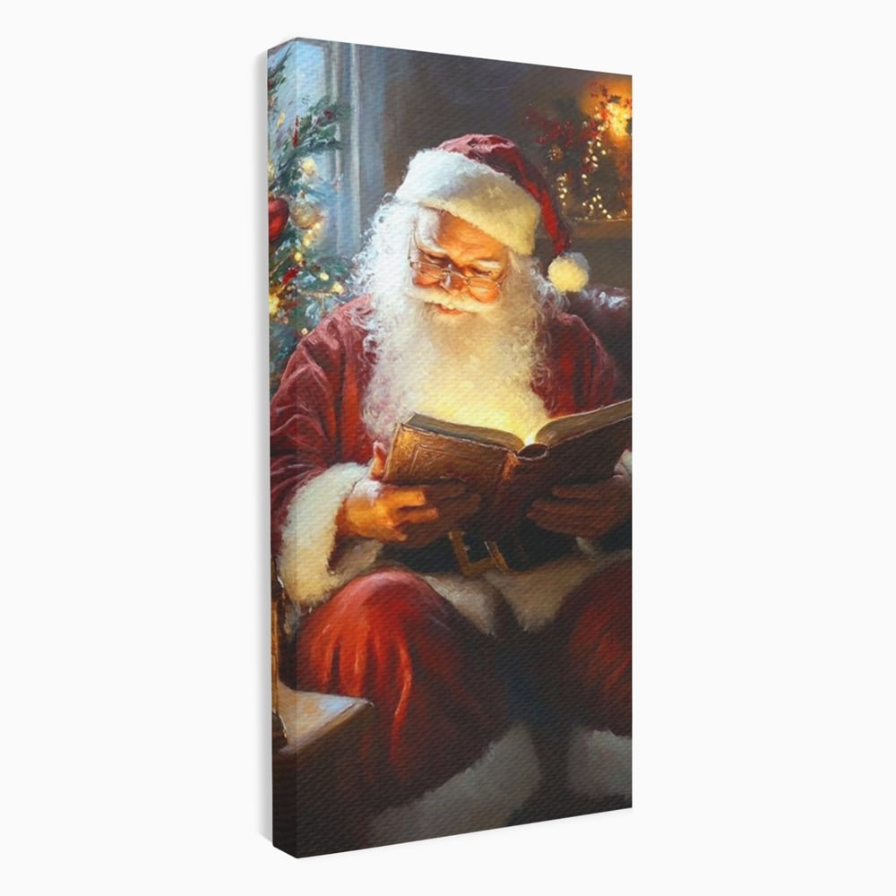 Tablou Canvas Premium, LuxCanva® D1118, Mosul si Cartea Fermecata, Carte, Povesti, Basme, Lumanare, Brad, Fotoliu, Citit, Ochelari, Mos Craciun, Felinar, Noapte, Ajun, Living, Dormitor