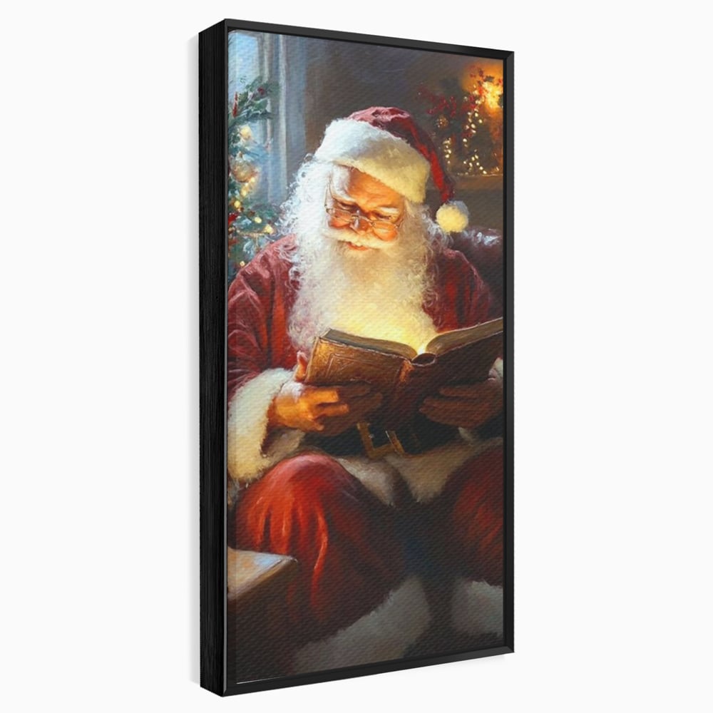 Tablou Canvas Premium, LuxCanva® D1118, Mosul si Cartea Fermecata, Carte, Povesti, Basme, Lumanare, Brad, Fotoliu, Citit, Ochelari, Mos Craciun, Felinar, Noapte, Ajun, Living, Dormitor