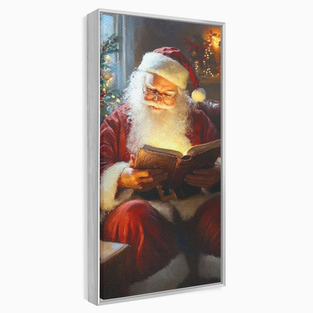 Tablou Canvas Premium, LuxCanva® D1118, Mosul si Cartea Fermecata, Carte, Povesti, Basme, Lumanare, Brad, Fotoliu, Citit, Ochelari, Mos Craciun, Felinar, Noapte, Ajun, Living, Dormitor