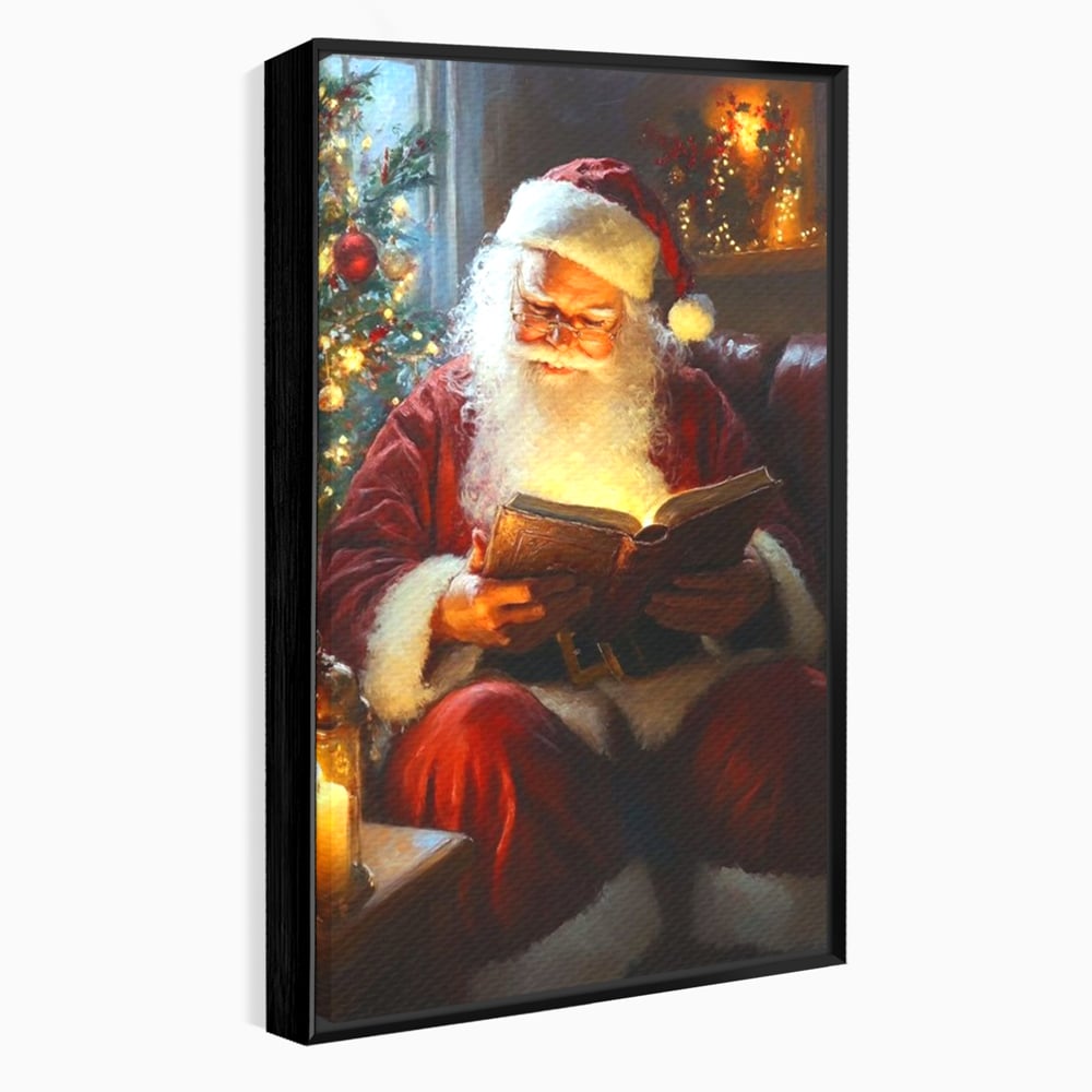 Tablou Canvas Premium, LuxCanva® D1118, Mosul si Cartea Fermecata, Carte, Povesti, Basme, Lumanare, Brad, Fotoliu, Citit, Ochelari, Mos Craciun, Felinar, Noapte, Ajun, Living, Dormitor