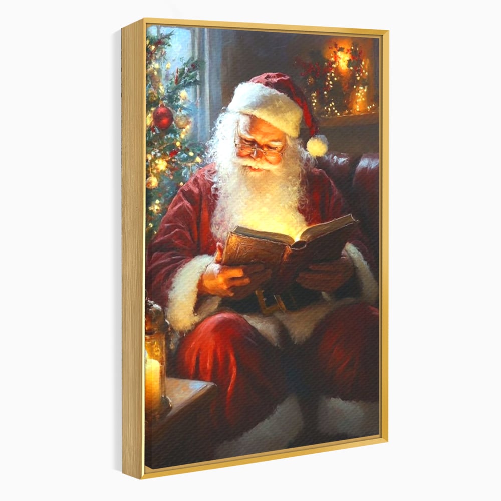 Tablou Canvas Premium, LuxCanva® D1118, Mosul si Cartea Fermecata, Carte, Povesti, Basme, Lumanare, Brad, Fotoliu, Citit, Ochelari, Mos Craciun, Felinar, Noapte, Ajun, Living, Dormitor