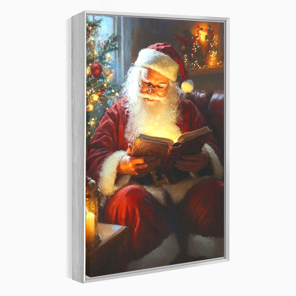 Tablou Canvas Premium, LuxCanva® D1118, Mosul si Cartea Fermecata, Carte, Povesti, Basme, Lumanare, Brad, Fotoliu, Citit, Ochelari, Mos Craciun, Felinar, Noapte, Ajun, Living, Dormitor