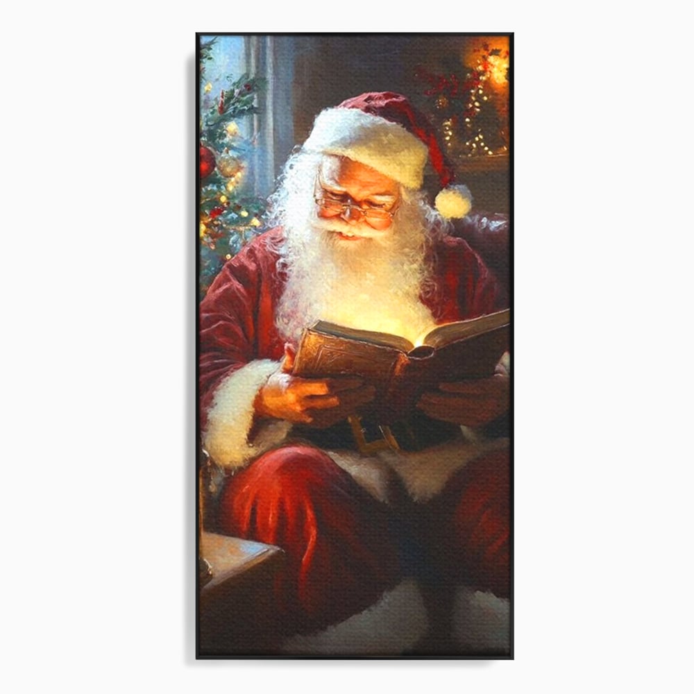Tablou Canvas Premium, LuxCanva® D1118, Mosul si Cartea Fermecata, Carte, Povesti, Basme, Lumanare, Brad, Fotoliu, Citit, Ochelari, Mos Craciun, Felinar, Noapte, Ajun, Living, Dormitor