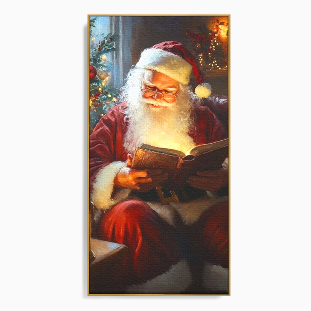Tablou Canvas Premium, LuxCanva® D1118, Mosul si Cartea Fermecata, Carte, Povesti, Basme, Lumanare, Brad, Fotoliu, Citit, Ochelari, Mos Craciun, Felinar, Noapte, Ajun, Living, Dormitor