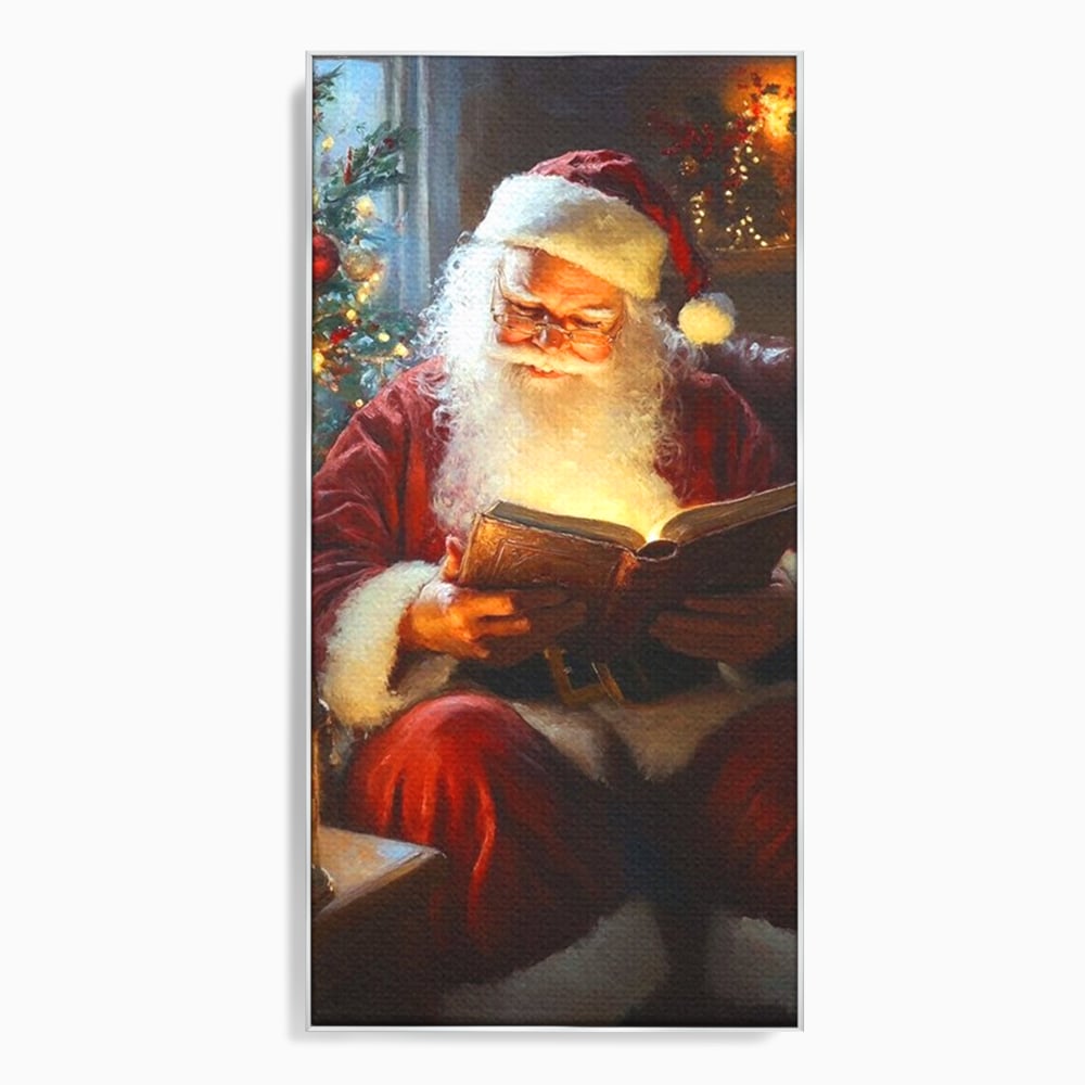 Tablou Canvas Premium, LuxCanva® D1118, Mosul si Cartea Fermecata, Carte, Povesti, Basme, Lumanare, Brad, Fotoliu, Citit, Ochelari, Mos Craciun, Felinar, Noapte, Ajun, Living, Dormitor