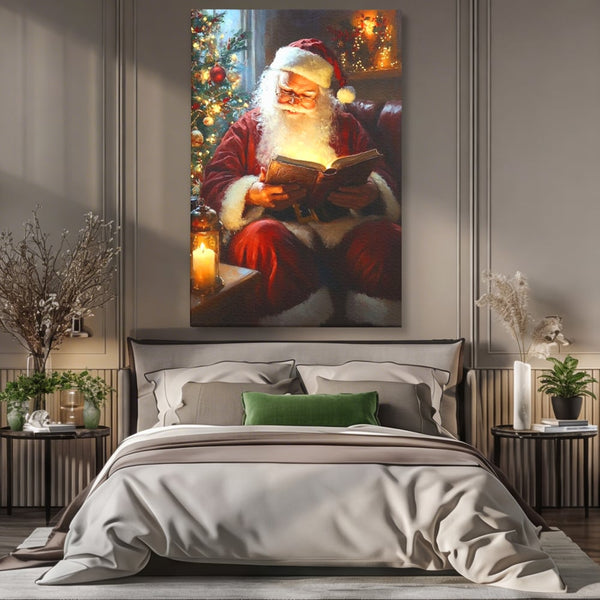 Tablou Canvas Premium, LuxCanva® D1118, Mosul si Cartea Fermecata, Carte, Povesti, Basme, Lumanare, Brad, Fotoliu, Citit, Ochelari, Mos Craciun, Felinar, Noapte, Ajun, Living, Dormitor