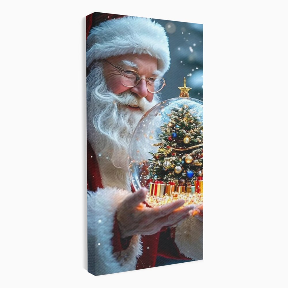 Canvas Wall Art Premium, LuxCanva® D1119, Wunder der Palme, Traum, großzügig, Globus, Kristall, Geheimnis, Geschenk, Magie, Kugel, Kugel, Hand, Geschenk, Weihnachtsmann, Wohnen, Schlafzimmer