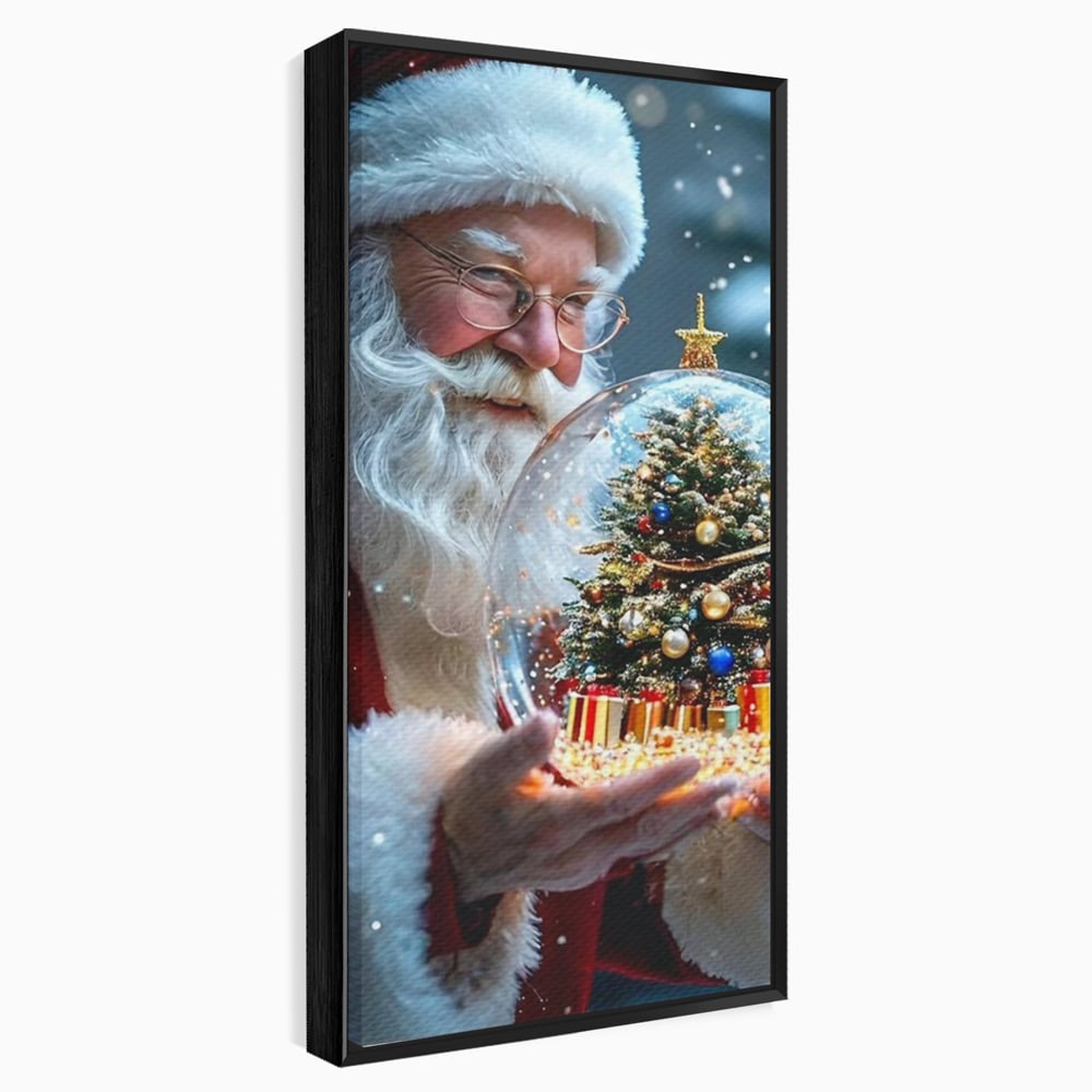 Canvas Wall Art Premium, LuxCanva® D1119, Wunder der Palme, Traum, großzügig, Globus, Kristall, Geheimnis, Geschenk, Magie, Kugel, Kugel, Hand, Geschenk, Weihnachtsmann, Wohnen, Schlafzimmer