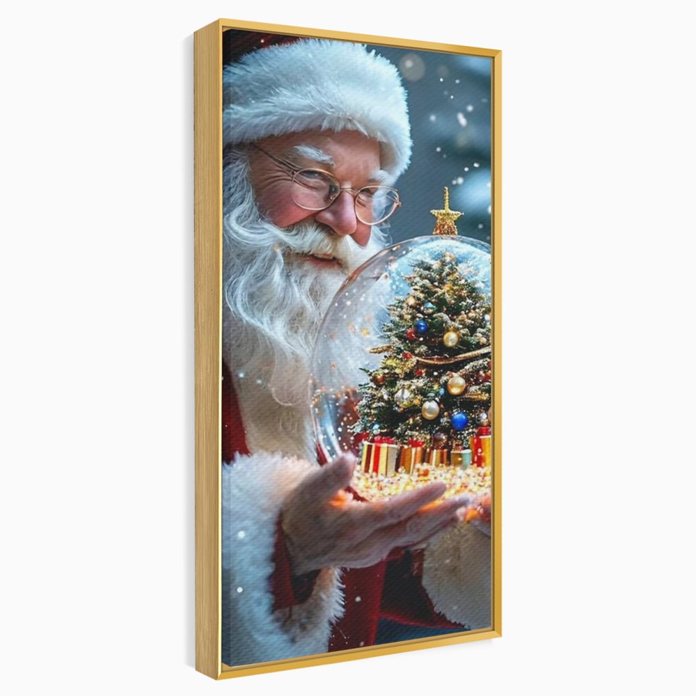 Canvas Wall Art Premium, LuxCanva® D1119, Wunder der Palme, Traum, großzügig, Globus, Kristall, Geheimnis, Geschenk, Magie, Kugel, Kugel, Hand, Geschenk, Weihnachtsmann, Wohnen, Schlafzimmer