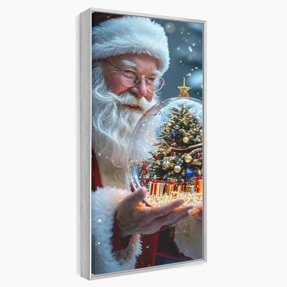 Canvas Wall Art Premium, LuxCanva® D1119, Wunder der Palme, Traum, großzügig, Globus, Kristall, Geheimnis, Geschenk, Magie, Kugel, Kugel, Hand, Geschenk, Weihnachtsmann, Wohnen, Schlafzimmer