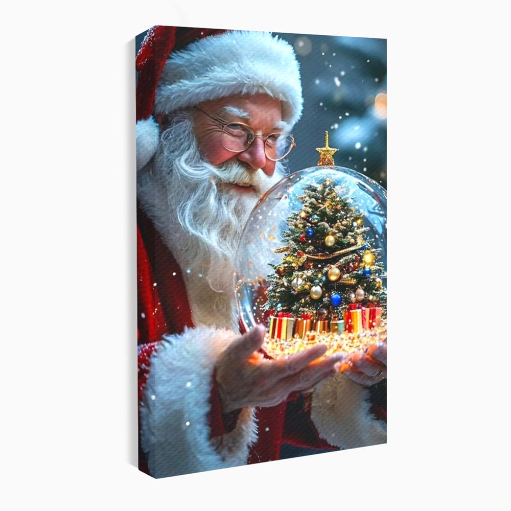 Canvas Wall Art Premium, LuxCanva® D1119, Wunder der Palme, Traum, großzügig, Globus, Kristall, Geheimnis, Geschenk, Magie, Kugel, Kugel, Hand, Geschenk, Weihnachtsmann, Wohnen, Schlafzimmer