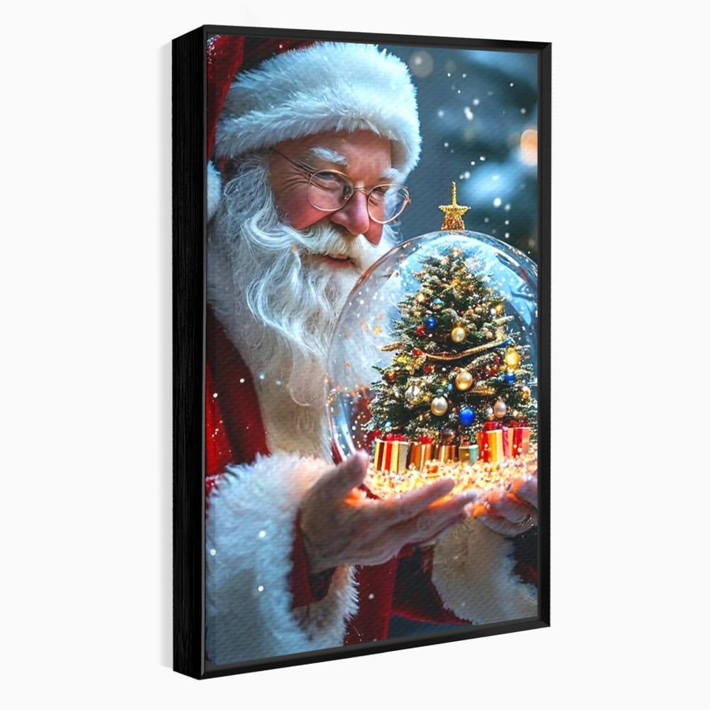 Canvas Wall Art Premium, LuxCanva® D1119, Wunder der Palme, Traum, großzügig, Globus, Kristall, Geheimnis, Geschenk, Magie, Kugel, Kugel, Hand, Geschenk, Weihnachtsmann, Wohnen, Schlafzimmer