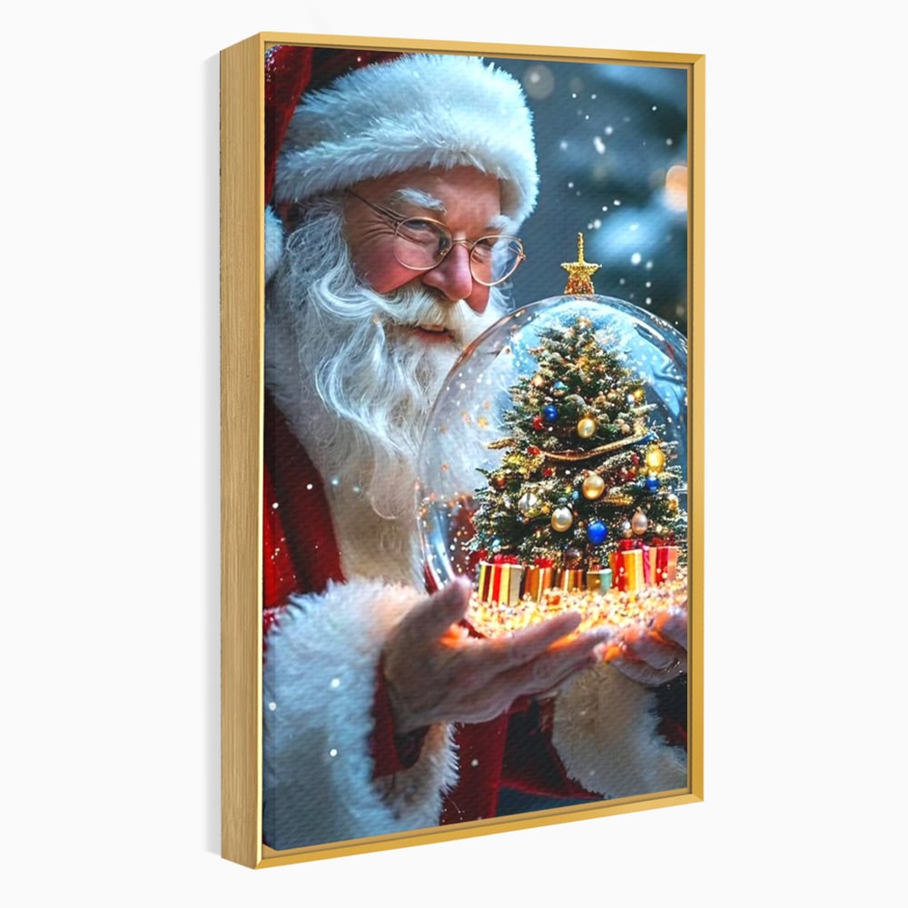 Canvas Wall Art Premium, LuxCanva® D1119, Wunder der Palme, Traum, großzügig, Globus, Kristall, Geheimnis, Geschenk, Magie, Kugel, Kugel, Hand, Geschenk, Weihnachtsmann, Wohnen, Schlafzimmer