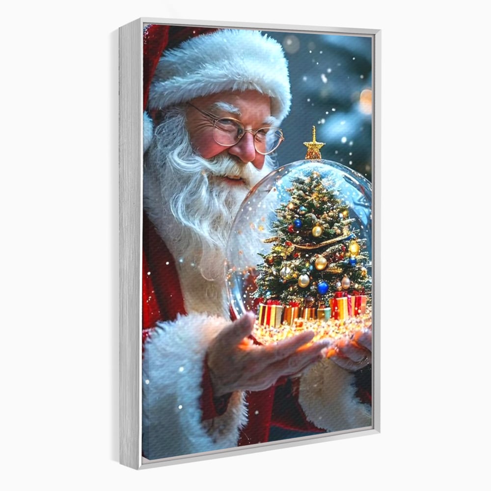 Canvas Wall Art Premium, LuxCanva® D1119, Wunder der Palme, Traum, großzügig, Globus, Kristall, Geheimnis, Geschenk, Magie, Kugel, Kugel, Hand, Geschenk, Weihnachtsmann, Wohnen, Schlafzimmer