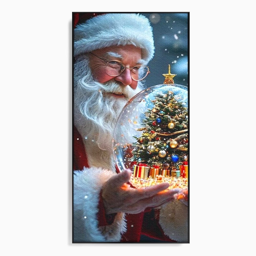 Canvas Wall Art Premium, LuxCanva® D1119, Wunder der Palme, Traum, großzügig, Globus, Kristall, Geheimnis, Geschenk, Magie, Kugel, Kugel, Hand, Geschenk, Weihnachtsmann, Wohnen, Schlafzimmer