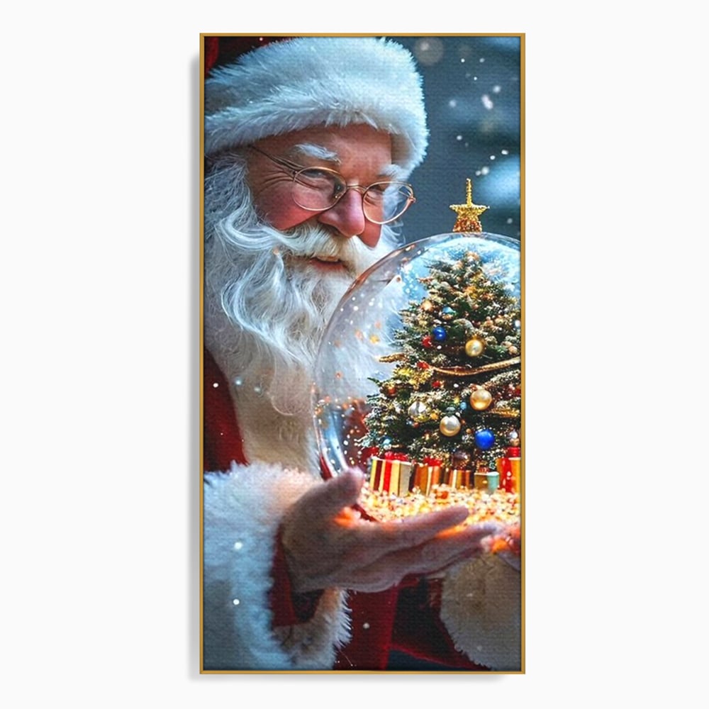 Canvas Wall Art Premium, LuxCanva® D1119, Wunder der Palme, Traum, großzügig, Globus, Kristall, Geheimnis, Geschenk, Magie, Kugel, Kugel, Hand, Geschenk, Weihnachtsmann, Wohnen, Schlafzimmer