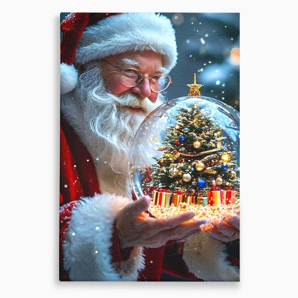 Canvas Wall Art Premium, LuxCanva® D1119, Wunder der Palme, Traum, großzügig, Globus, Kristall, Geheimnis, Geschenk, Magie, Kugel, Kugel, Hand, Geschenk, Weihnachtsmann, Wohnen, Schlafzimmer