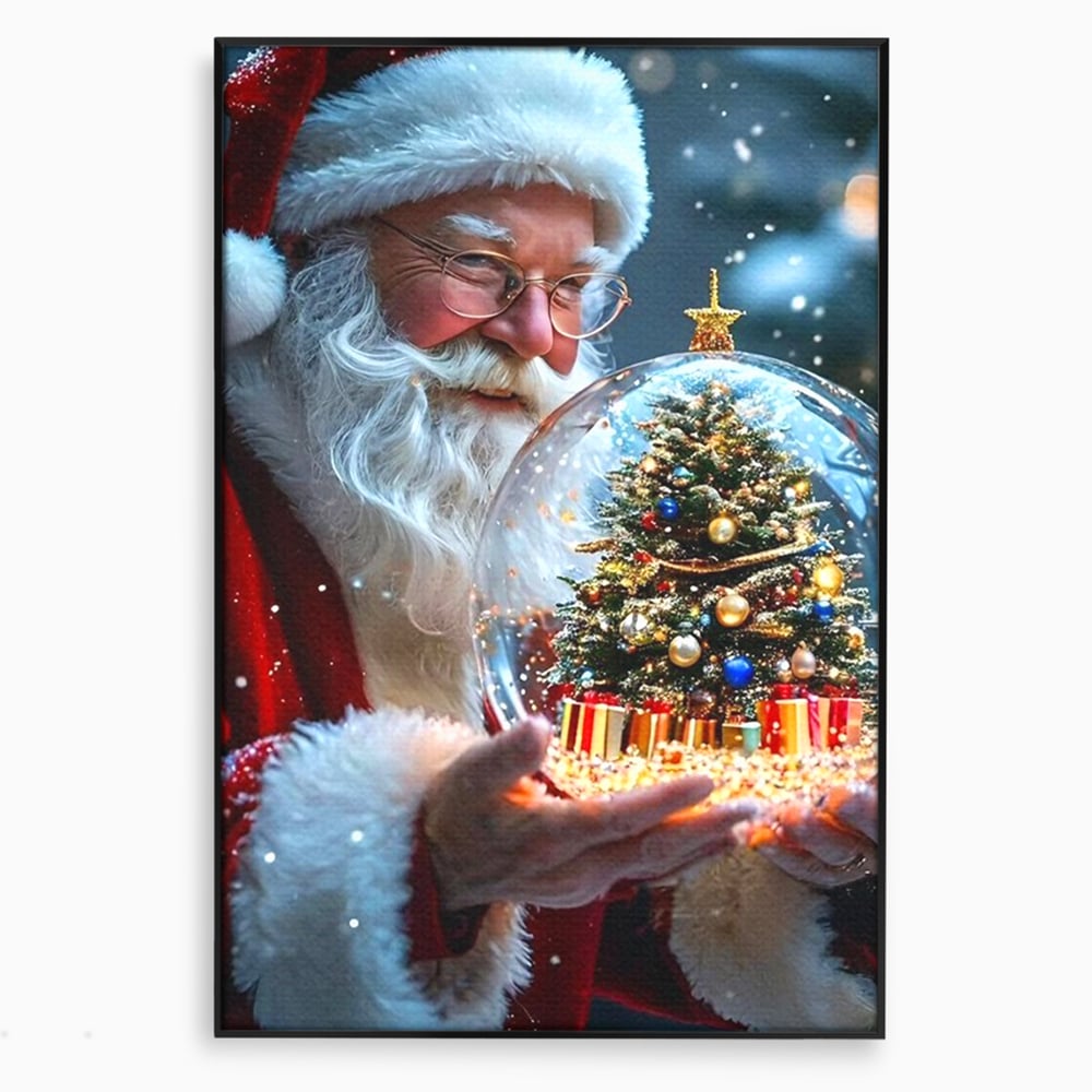 Canvas Wall Art Premium, LuxCanva® D1119, Wunder der Palme, Traum, großzügig, Globus, Kristall, Geheimnis, Geschenk, Magie, Kugel, Kugel, Hand, Geschenk, Weihnachtsmann, Wohnen, Schlafzimmer
