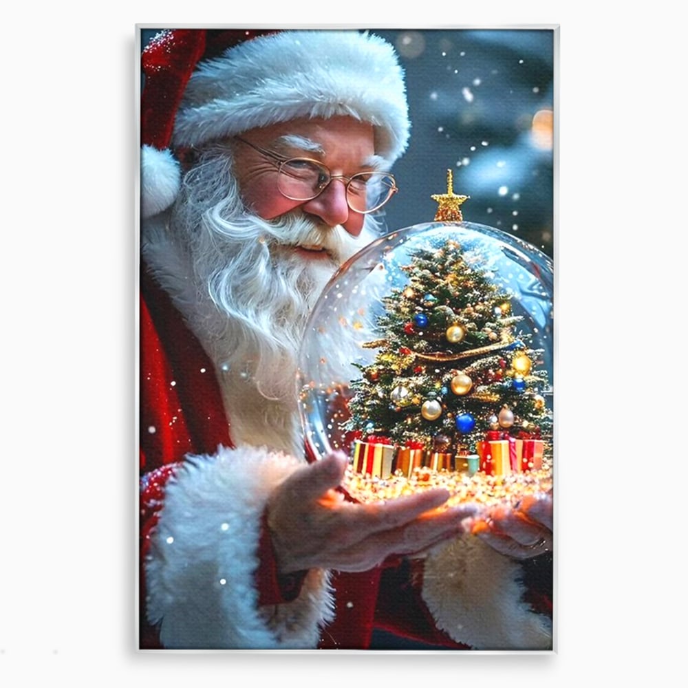 Canvas Wall Art Premium, LuxCanva® D1119, Wunder der Palme, Traum, großzügig, Globus, Kristall, Geheimnis, Geschenk, Magie, Kugel, Kugel, Hand, Geschenk, Weihnachtsmann, Wohnen, Schlafzimmer