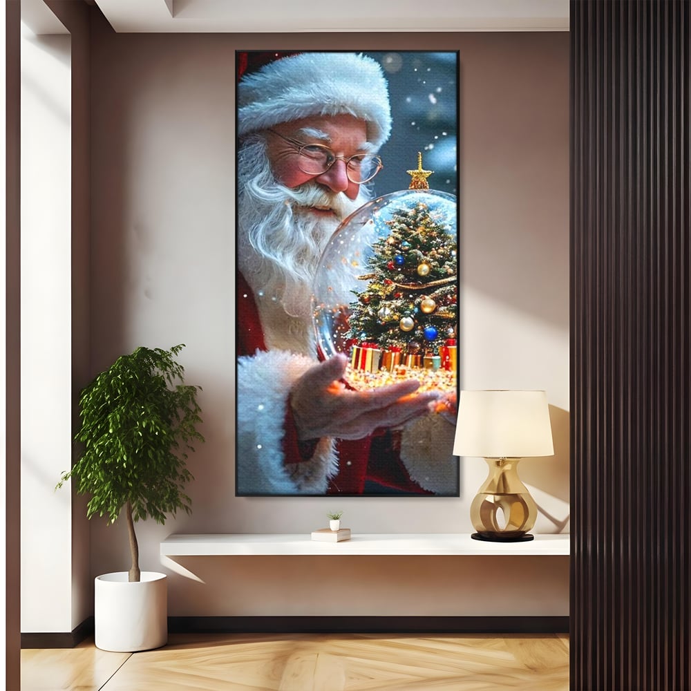 Canvas Wall Art Premium, LuxCanva® D1119, Wunder der Palme, Traum, großzügig, Globus, Kristall, Geheimnis, Geschenk, Magie, Kugel, Kugel, Hand, Geschenk, Weihnachtsmann, Wohnen, Schlafzimmer