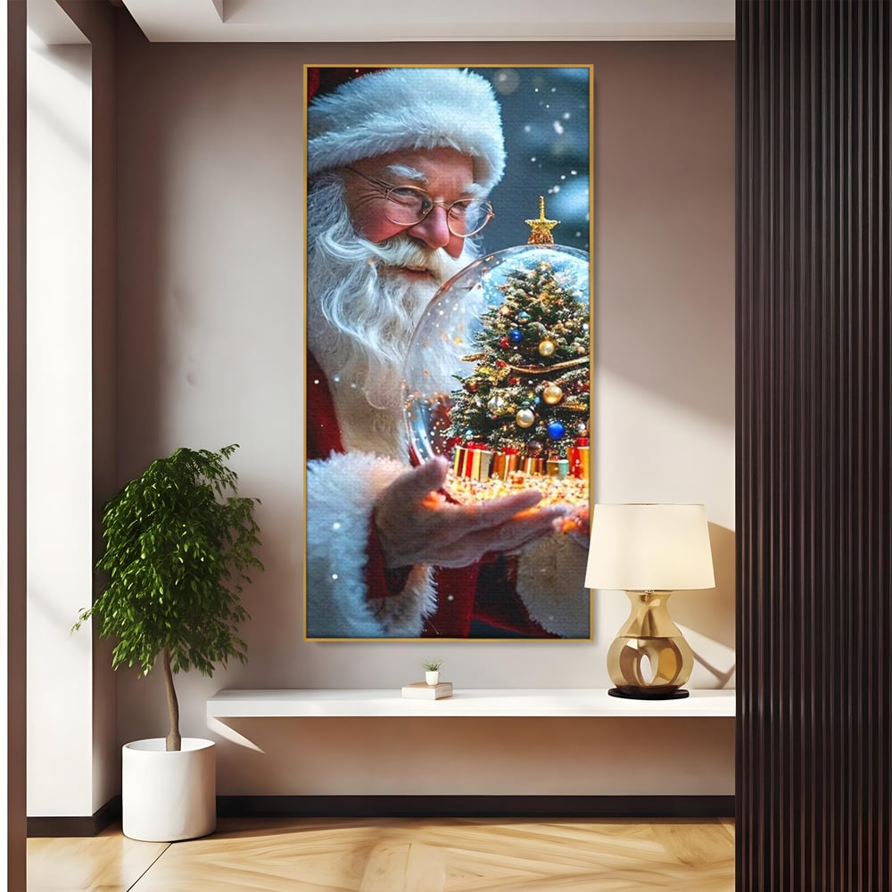 Canvas Wall Art Premium, LuxCanva® D1119, Wunder der Palme, Traum, großzügig, Globus, Kristall, Geheimnis, Geschenk, Magie, Kugel, Kugel, Hand, Geschenk, Weihnachtsmann, Wohnen, Schlafzimmer