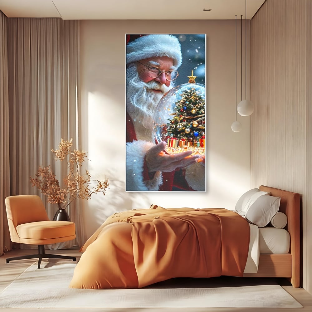 Canvas Wall Art Premium, LuxCanva® D1119, Wunder der Palme, Traum, großzügig, Globus, Kristall, Geheimnis, Geschenk, Magie, Kugel, Kugel, Hand, Geschenk, Weihnachtsmann, Wohnen, Schlafzimmer