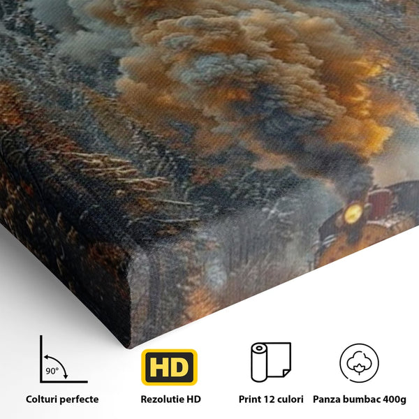 Tablou Canvas Premium, LuxCanva® D1120, Trenul Timpului, Drum, Aburi, Munti, Calatorie, Craciun, Fum, Gara, Tren, Polar, Express, Aventura, Nostalgie, Natura, Vacanta, Living, Dormitor