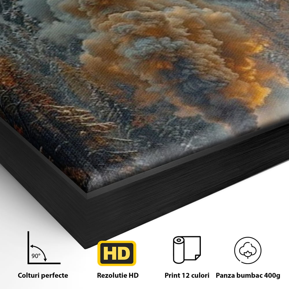 Tablou Canvas Premium, LuxCanva® D1120, Trenul Timpului, Drum, Aburi, Munti, Calatorie, Craciun, Fum, Gara, Tren, Polar, Express, Aventura, Nostalgie, Natura, Vacanta, Living, Dormitor