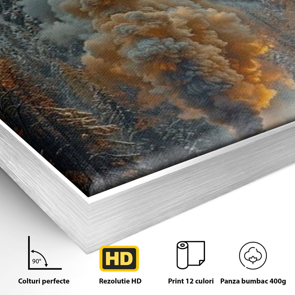 Tablou Canvas Premium, LuxCanva® D1120, Trenul Timpului, Drum, Aburi, Munti, Calatorie, Craciun, Fum, Gara, Tren, Polar, Express, Aventura, Nostalgie, Natura, Vacanta, Living, Dormitor