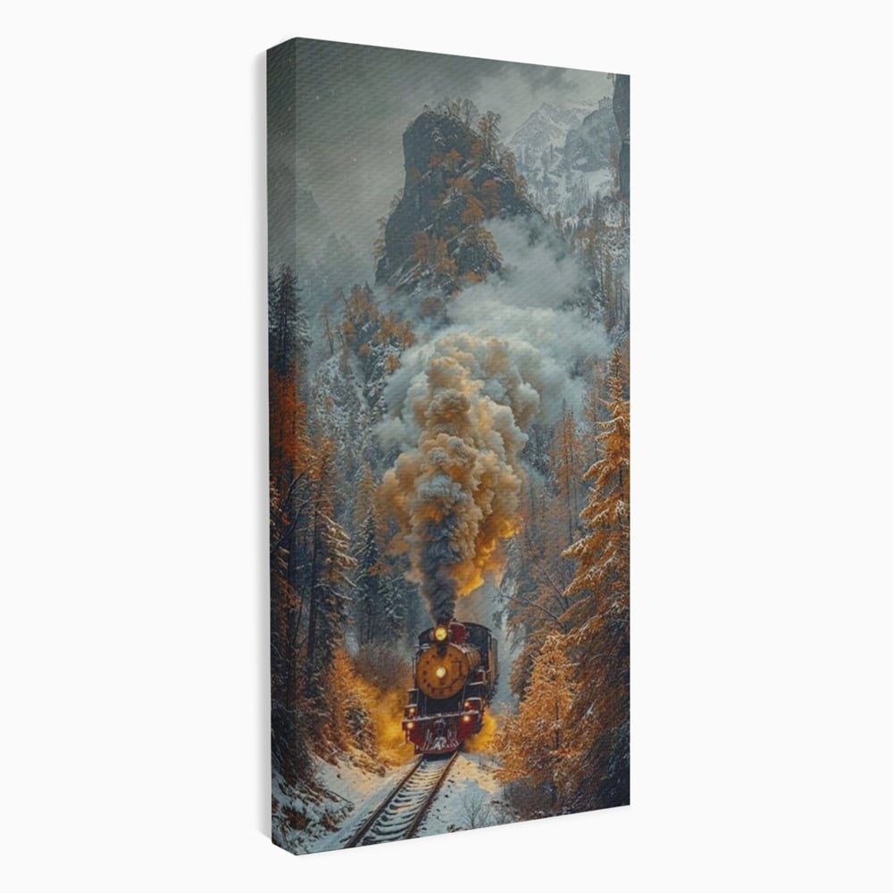 Tablou Canvas Premium, LuxCanva® D1120, Trenul Timpului, Drum, Aburi, Munti, Calatorie, Craciun, Fum, Gara, Tren, Polar, Express, Aventura, Nostalgie, Natura, Vacanta, Living, Dormitor
