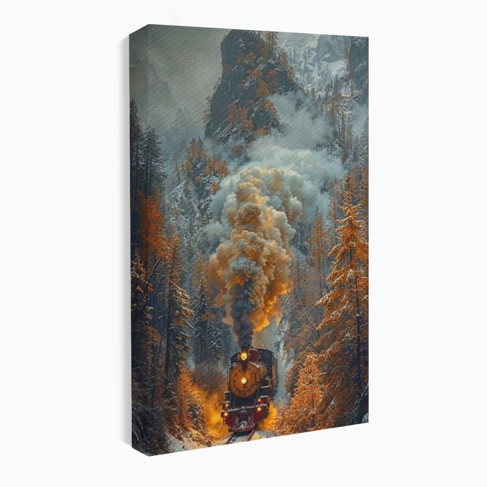 Tablou Canvas Premium, LuxCanva® D1120, Trenul Timpului, Drum, Aburi, Munti, Calatorie, Craciun, Fum, Gara, Tren, Polar, Express, Aventura, Nostalgie, Natura, Vacanta, Living, Dormitor