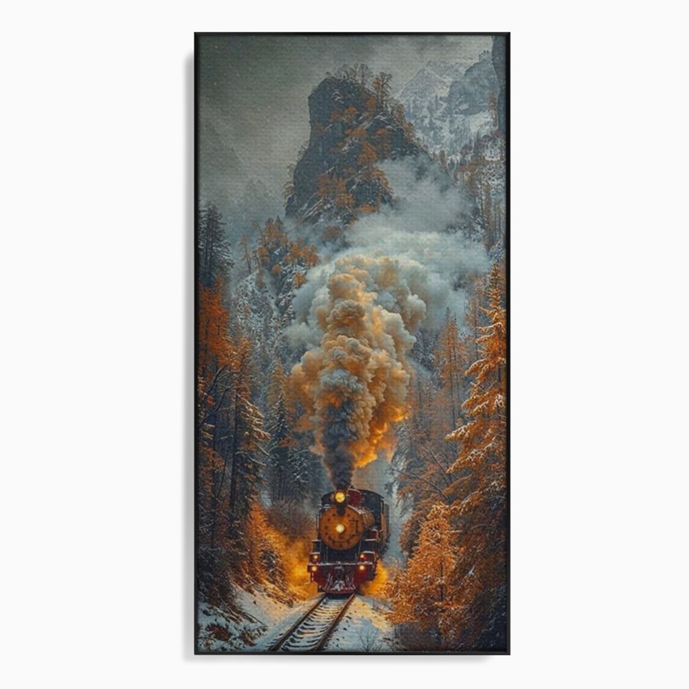 Tablou Canvas Premium, LuxCanva® D1120, Trenul Timpului, Drum, Aburi, Munti, Calatorie, Craciun, Fum, Gara, Tren, Polar, Express, Aventura, Nostalgie, Natura, Vacanta, Living, Dormitor