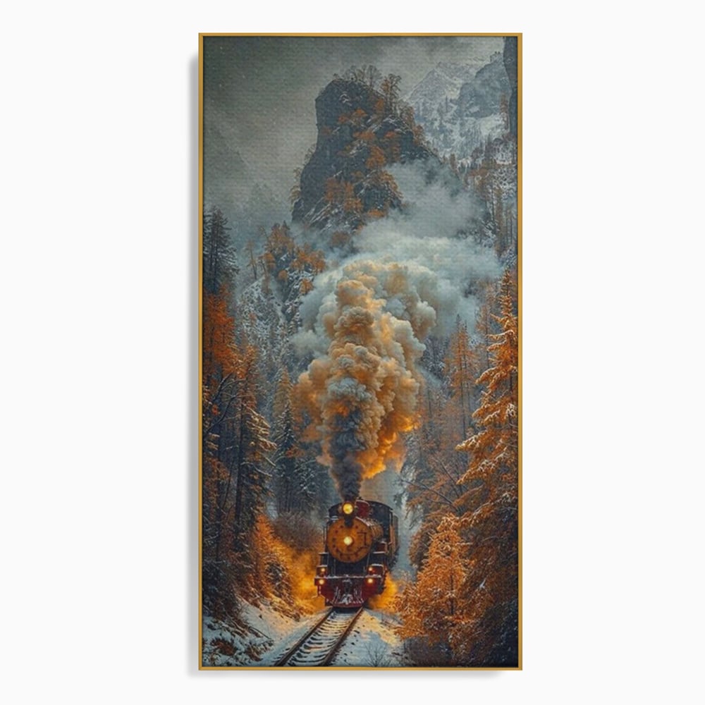 Tablou Canvas Premium, LuxCanva® D1120, Trenul Timpului, Drum, Aburi, Munti, Calatorie, Craciun, Fum, Gara, Tren, Polar, Express, Aventura, Nostalgie, Natura, Vacanta, Living, Dormitor