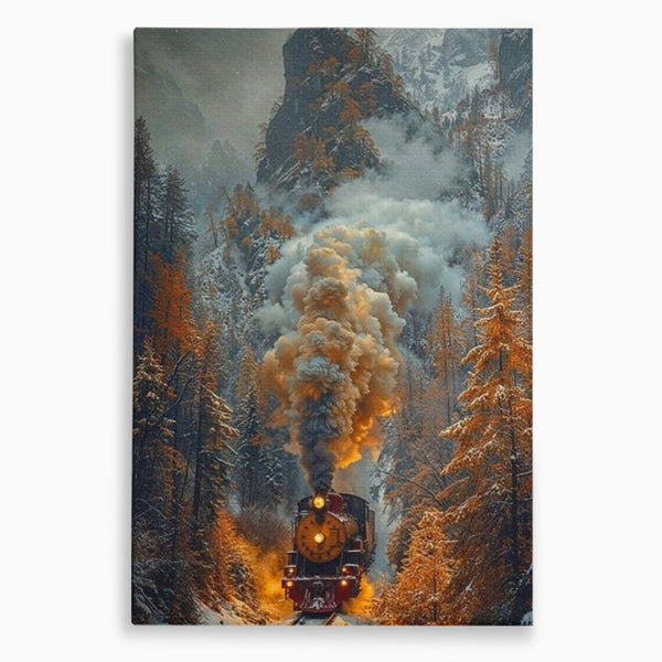 Tablou Canvas Premium, LuxCanva® D1120, Trenul Timpului, Drum, Aburi, Munti, Calatorie, Craciun, Fum, Gara, Tren, Polar, Express, Aventura, Nostalgie, Natura, Vacanta, Living, Dormitor