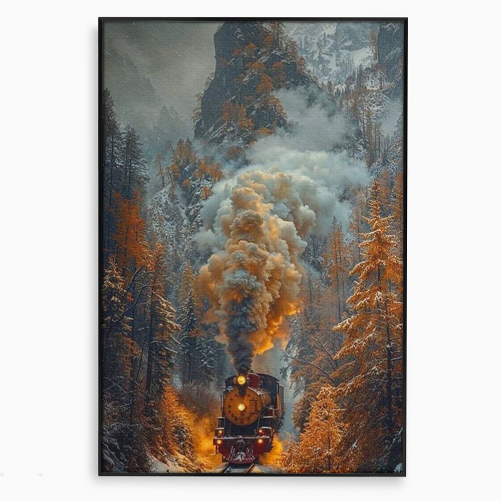 Tablou Canvas Premium, LuxCanva® D1120, Trenul Timpului, Drum, Aburi, Munti, Calatorie, Craciun, Fum, Gara, Tren, Polar, Express, Aventura, Nostalgie, Natura, Vacanta, Living, Dormitor
