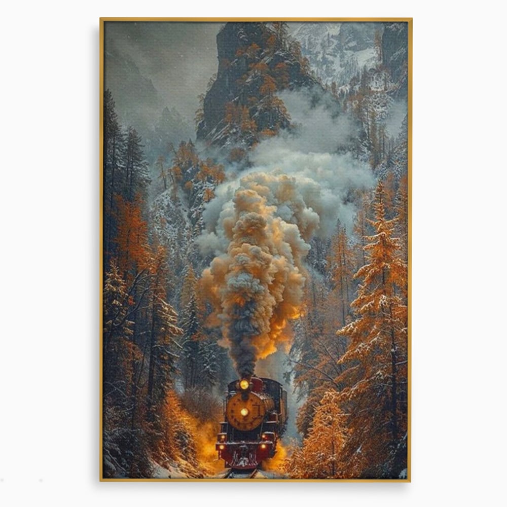 Tablou Canvas Premium, LuxCanva® D1120, Trenul Timpului, Drum, Aburi, Munti, Calatorie, Craciun, Fum, Gara, Tren, Polar, Express, Aventura, Nostalgie, Natura, Vacanta, Living, Dormitor